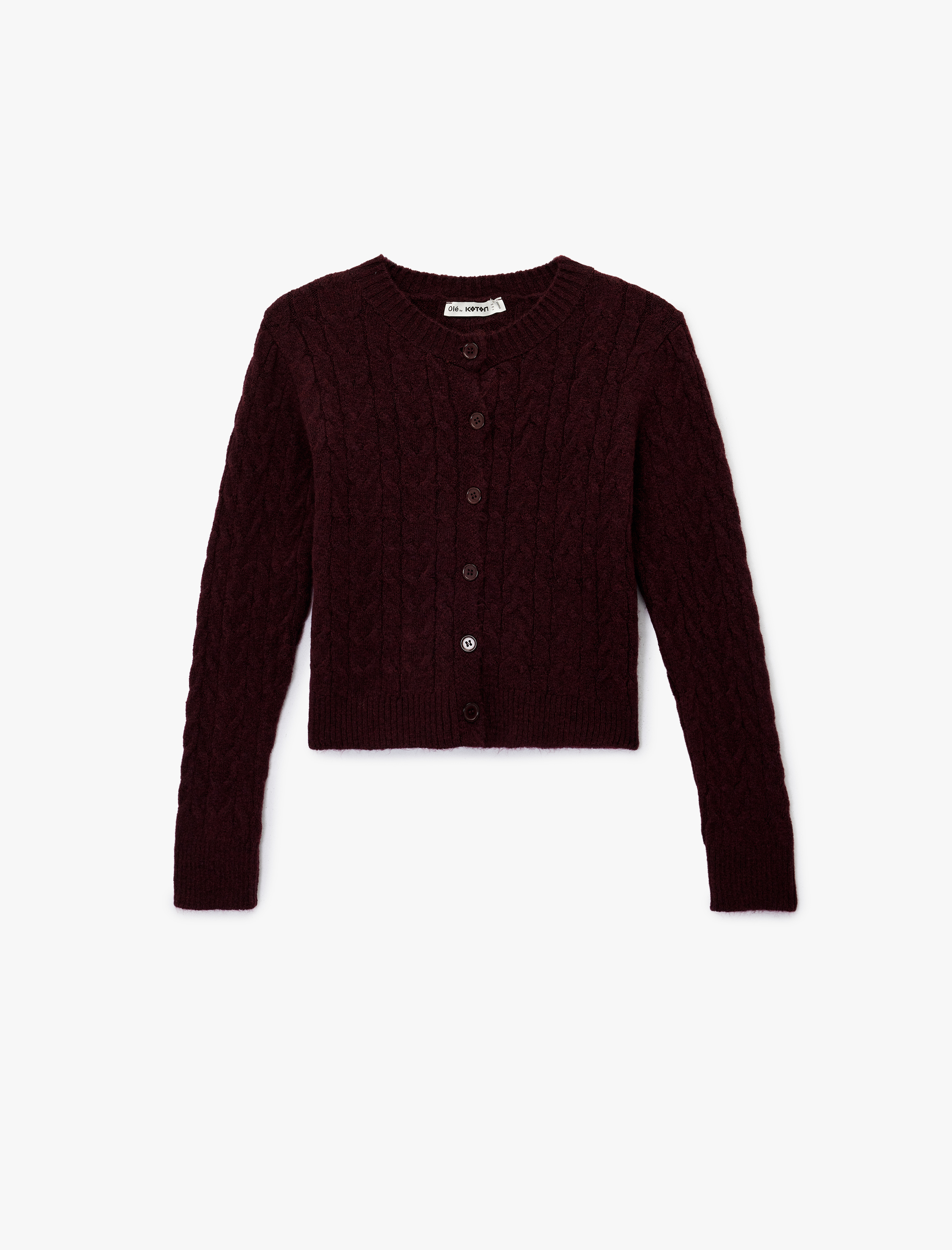   Bisiklet Yaka Düğmeli Saç Örgü Dokulu Triko Hırka