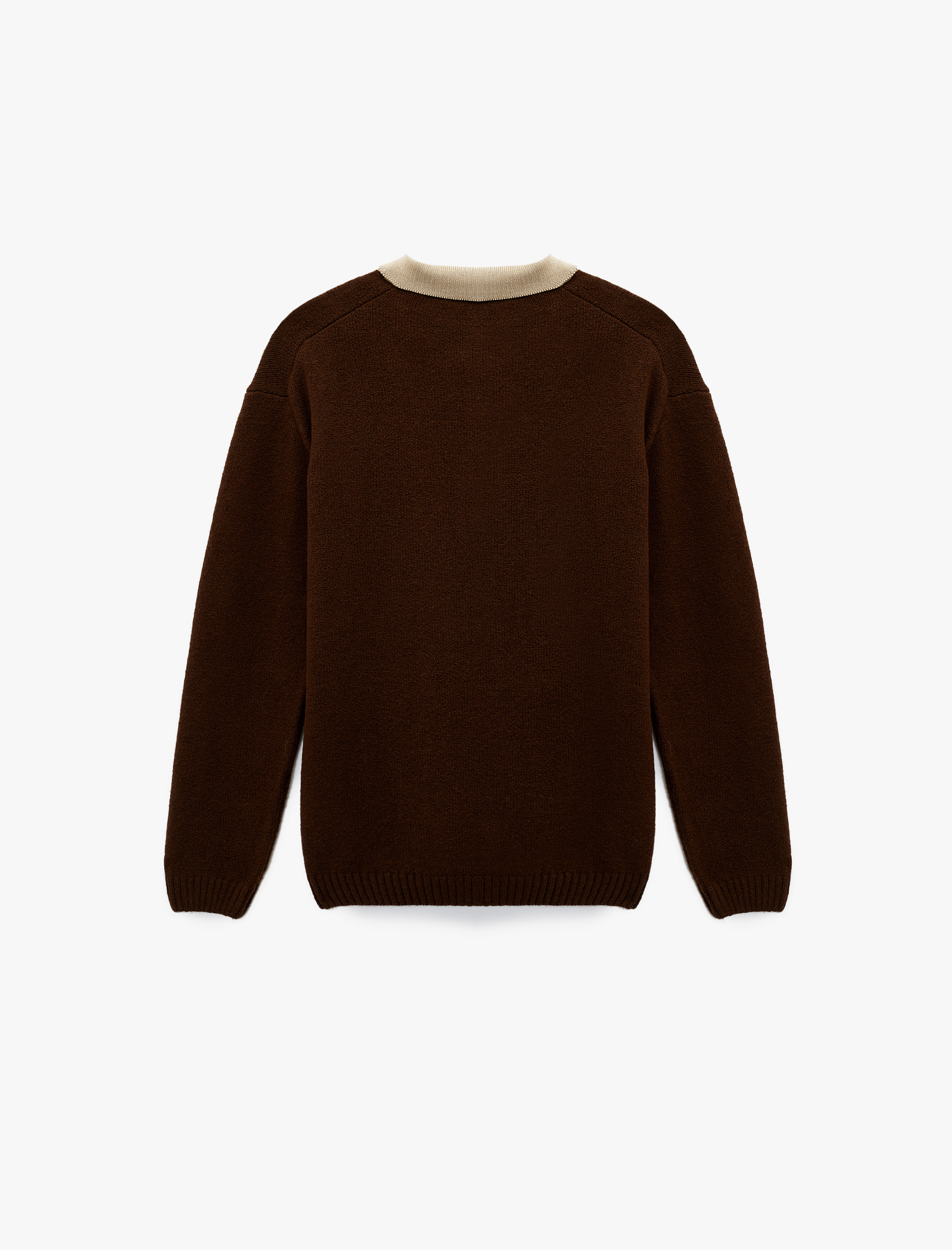   Uzun Kollu Renk Kontrastlı Düğmeli Polo Yaka Triko Kazak