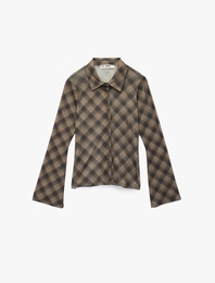 Klasik Yaka Düğmeli Slim Fit Ekoseli Tül Hırka