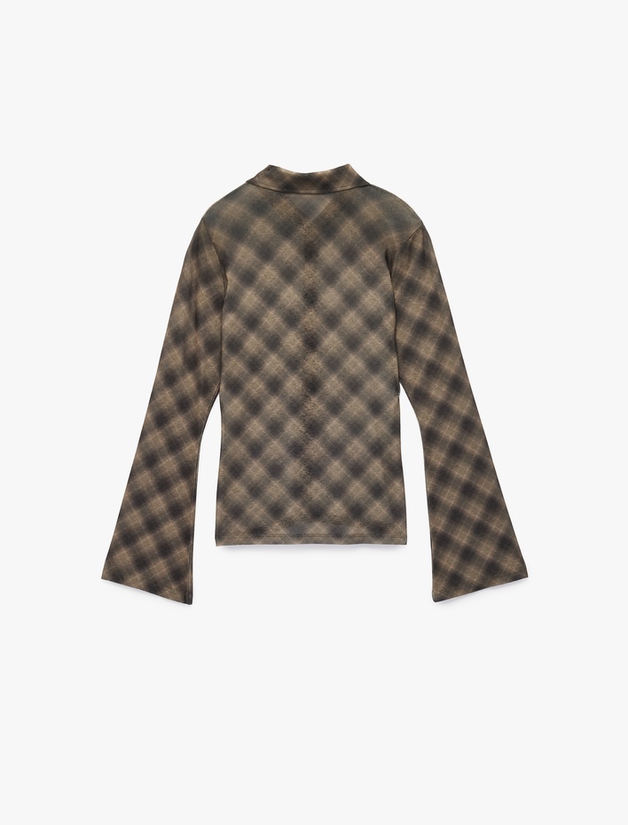  Klasik Yaka Düğmeli Slim Fit Ekoseli Tül Hırka