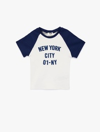 Bisiklet Yaka Kısa Kollu Pamuklu Baskılı Tişört