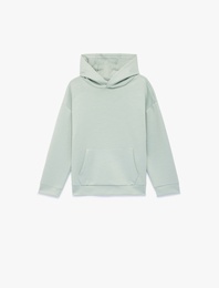 Kanguru Cepli Uzun Kollu Oversize Basic Kapşonlu Sweatshirt