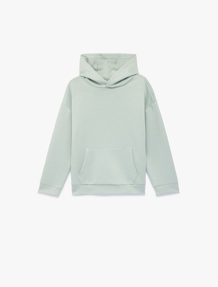 Erkek Çocuk Kanguru Cepli Uzun Kollu Oversize Basic Kapşonlu Sweatshirt