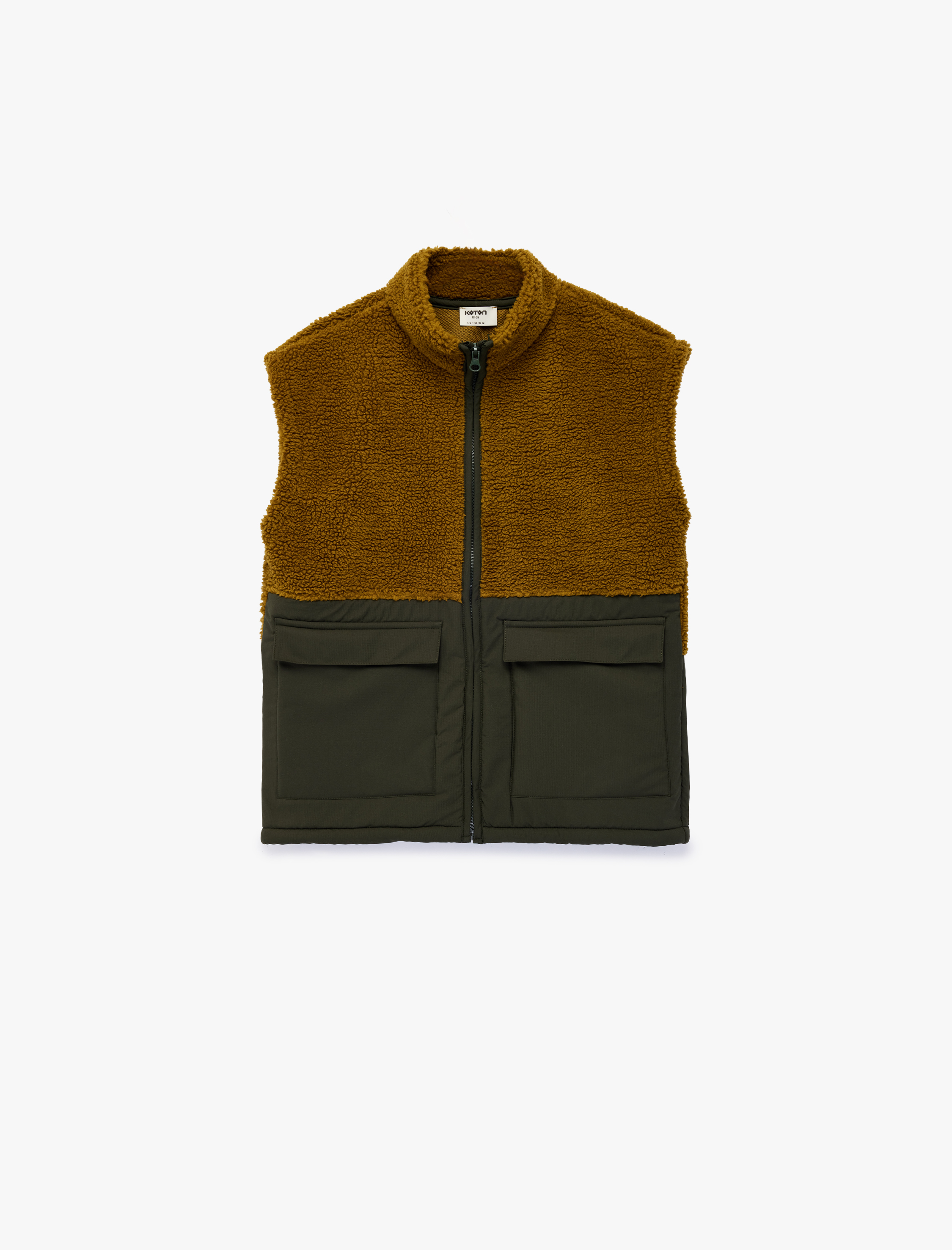  Erkek Çocuk Fermuarlı Cep Detaylı Dik Yaka Kolsuz Polar Yelek