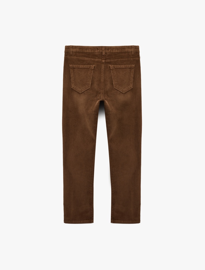  Pamuklu Normal Bel Cepli Fitilli Kadife Pantolon