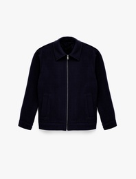 Regular Fit Cepli Gömlek Yaka Fermuarlı Kaşe Ceket