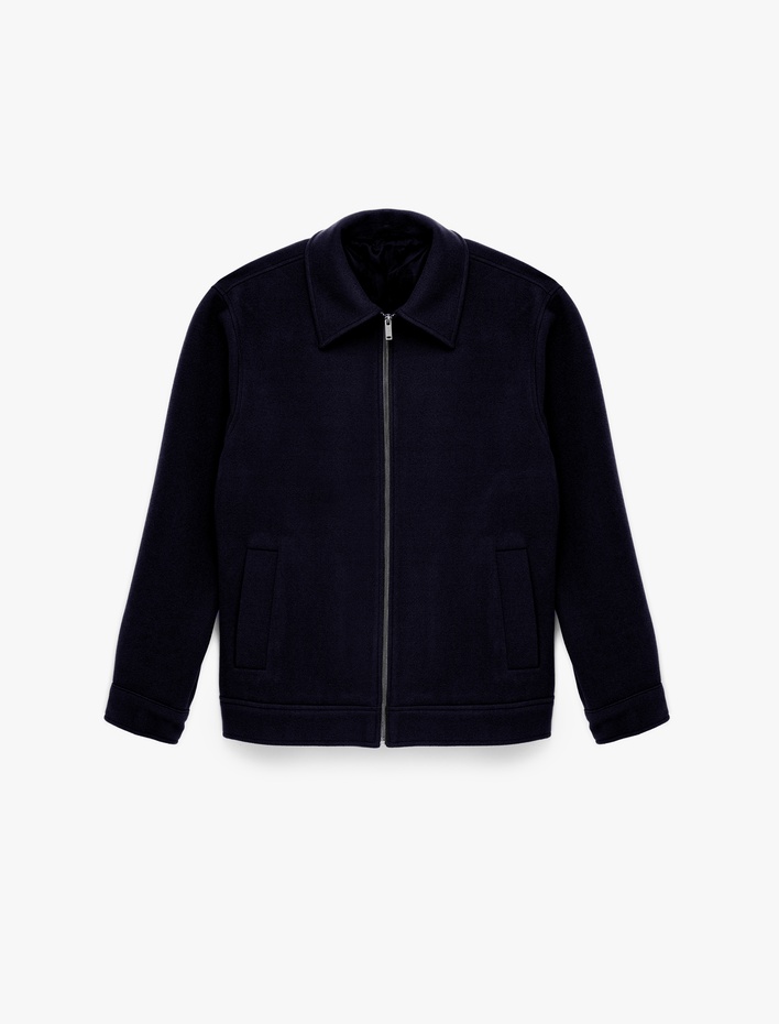  Regular Fit Cepli Gömlek Yaka Fermuarlı Kaşe Ceket