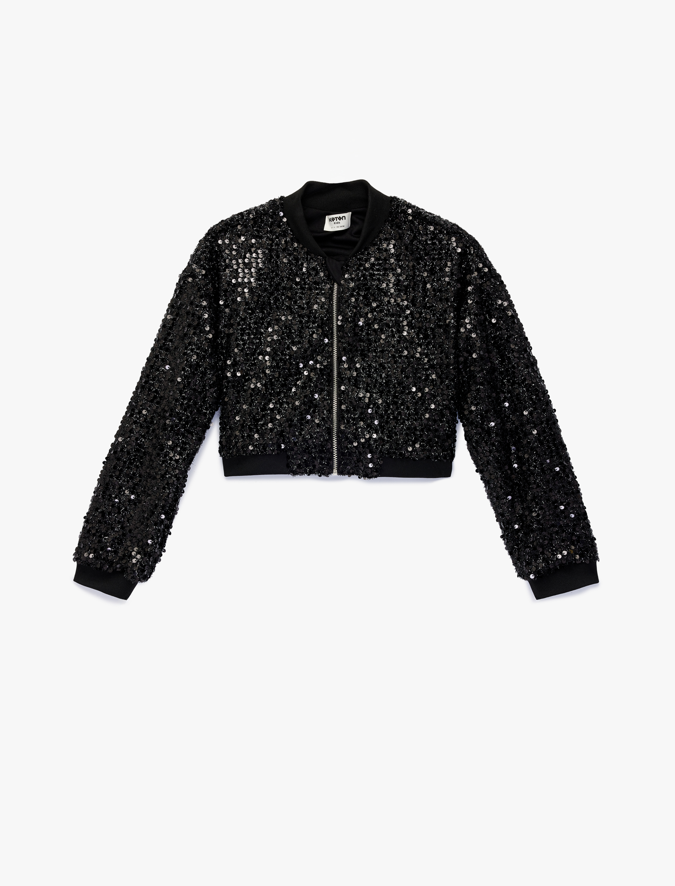  Kız Çocuk Uzun Kollu Pullu Payetli Fermuarlı Bomber Ceket