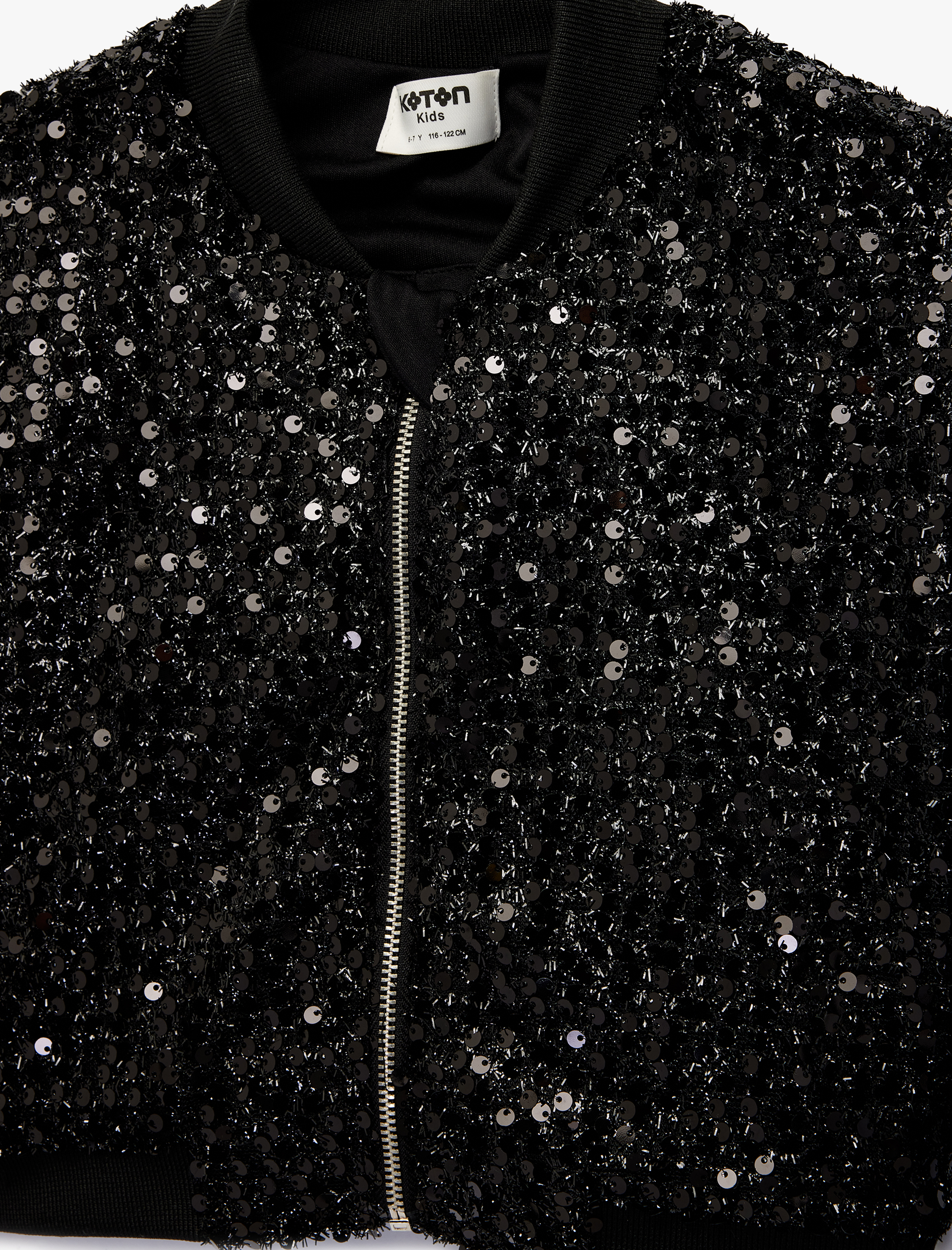  Kız Çocuk Uzun Kollu Pullu Payetli Fermuarlı Bomber Ceket