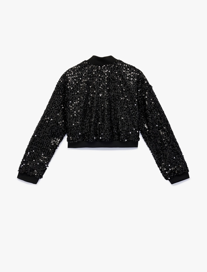 Kız Çocuk Uzun Kollu Pullu Payetli Fermuarlı Bomber Ceket