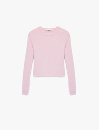 Uzun Kollu Bisiklet Yaka Slim Fit Dokulu Triko Crop Kazak