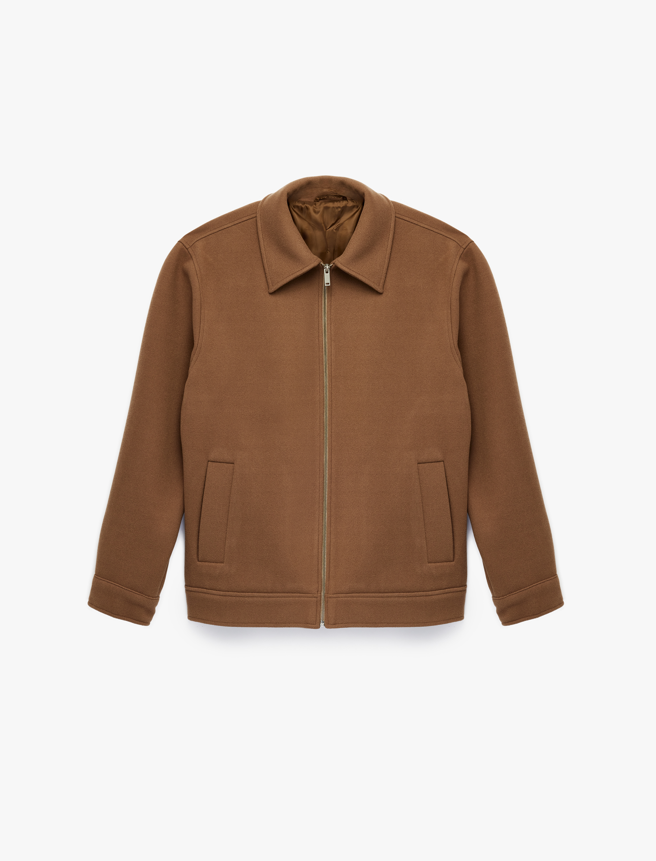   Regular Fit Cepli Gömlek Yaka Fermuarlı Kaşe Ceket