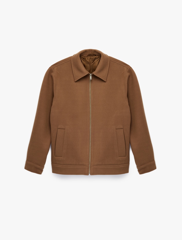  Regular Fit Cepli Gömlek Yaka Fermuarlı Kaşe Ceket