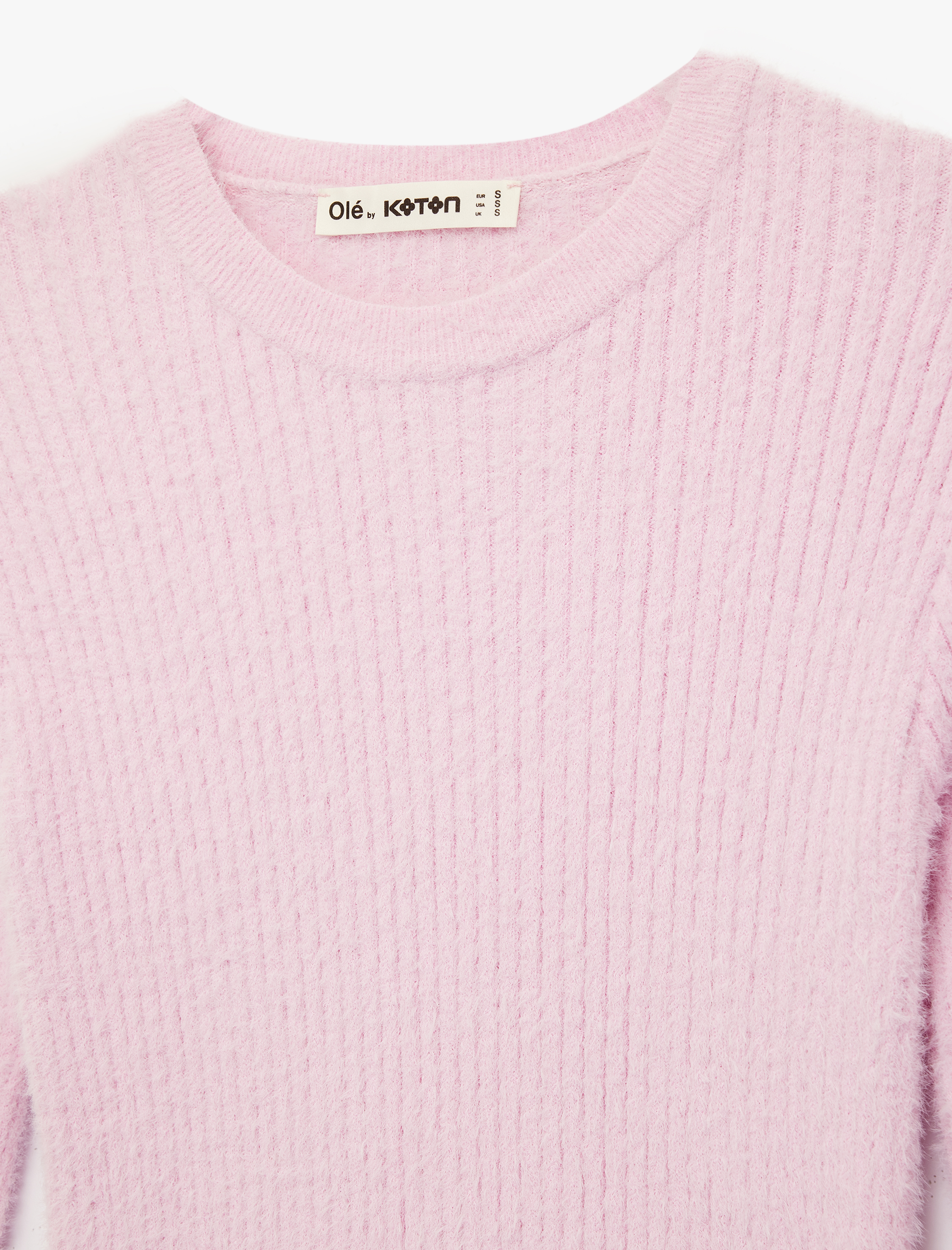   Uzun Kollu Bisiklet Yaka Slim Fit Dokulu Triko Crop Kazak