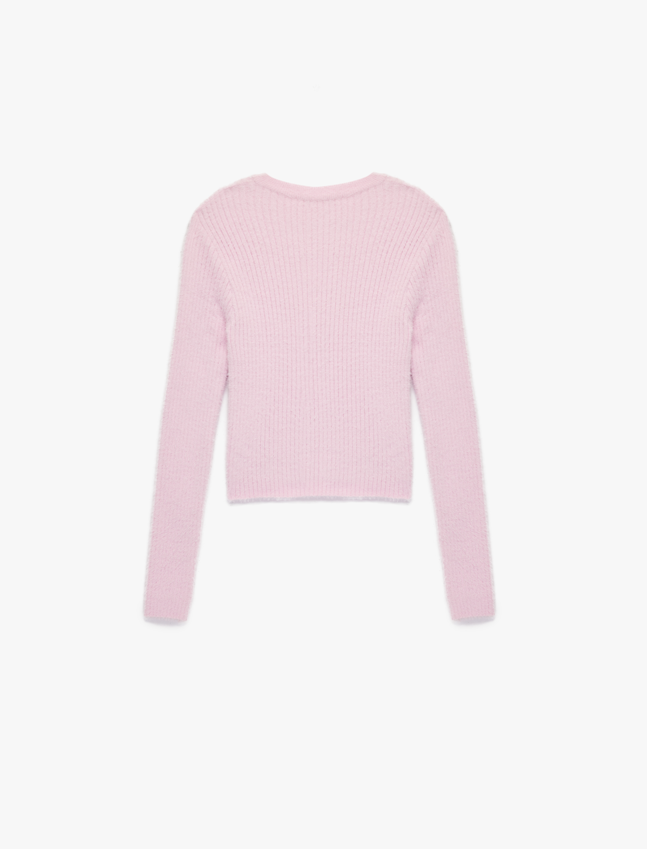   Uzun Kollu Bisiklet Yaka Slim Fit Dokulu Triko Crop Kazak