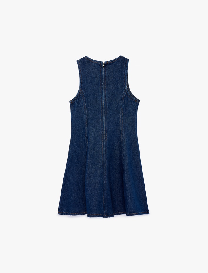 Kız Çocuk Pamuklu Kolsuz Bisiklet Yaka Denim Elbise