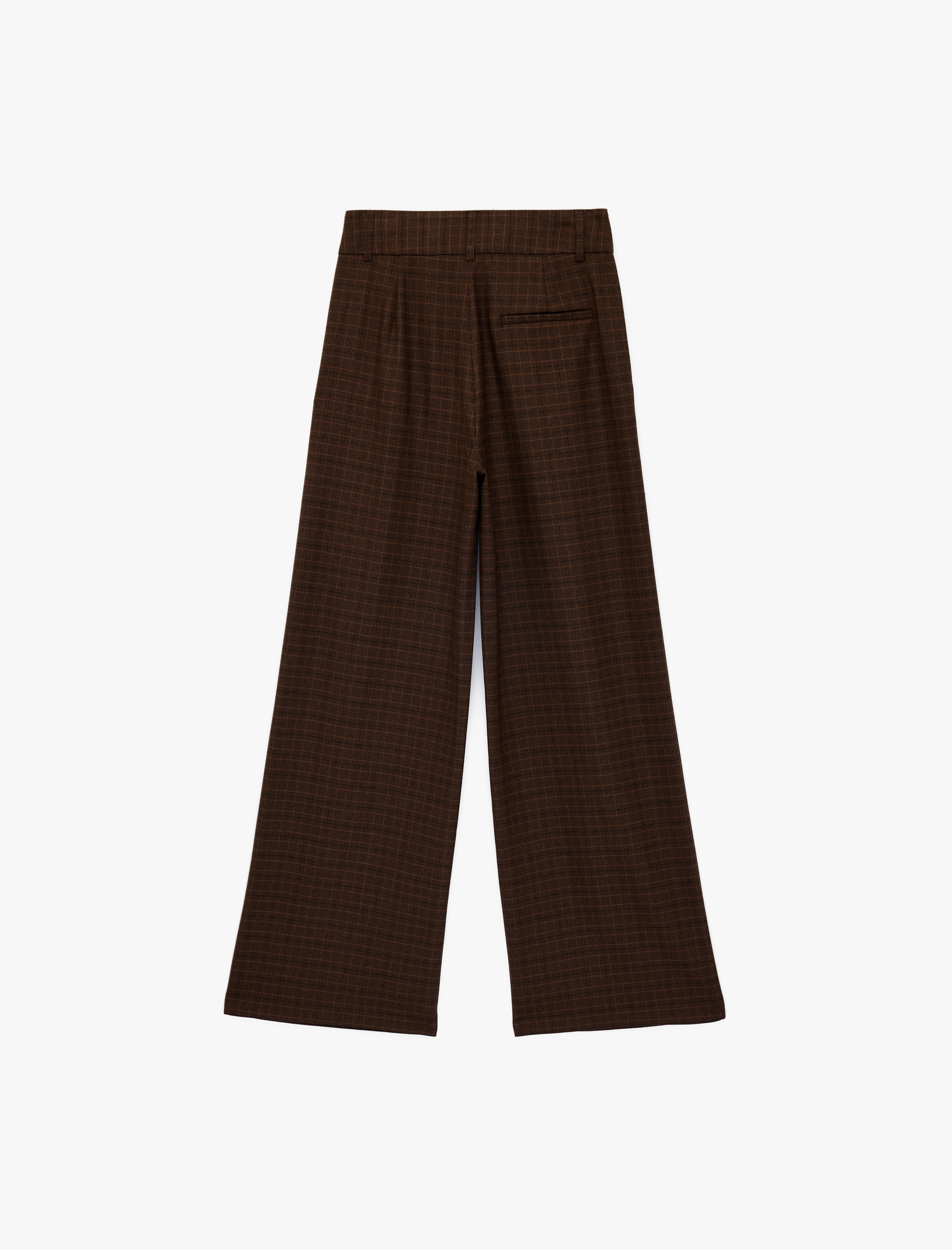   Yüksek Bel Kemer Detaylı Ekoseli Geniş Paça Pantolon