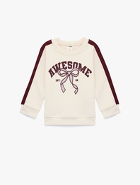 Pamuklu Bisiklet Yaka Uzun Kollu Şardonlu Baskılı Sweatshirt