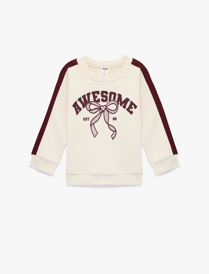 Kız Bebek Pamuklu Bisiklet Yaka Uzun Kollu Şardonlu Baskılı Sweatshirt