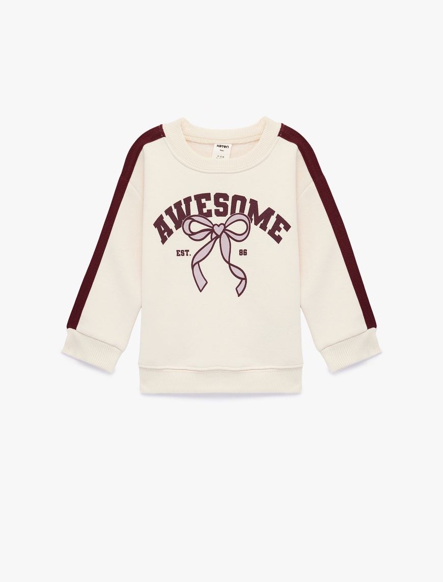 Koton Kız Bebek Pamuklu Bisiklet Yaka Uzun Kollu Şardonlu Baskılı Sweatshirt