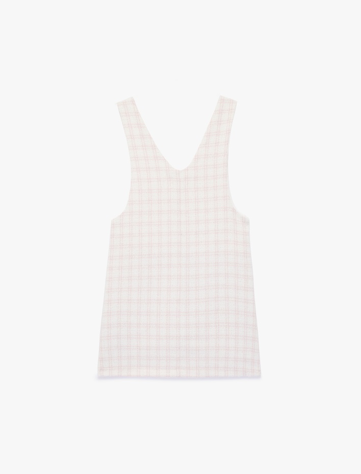 Kız Çocuk V Yaka Kolsuz Cep Detaylı Tüvit Jile Elbise