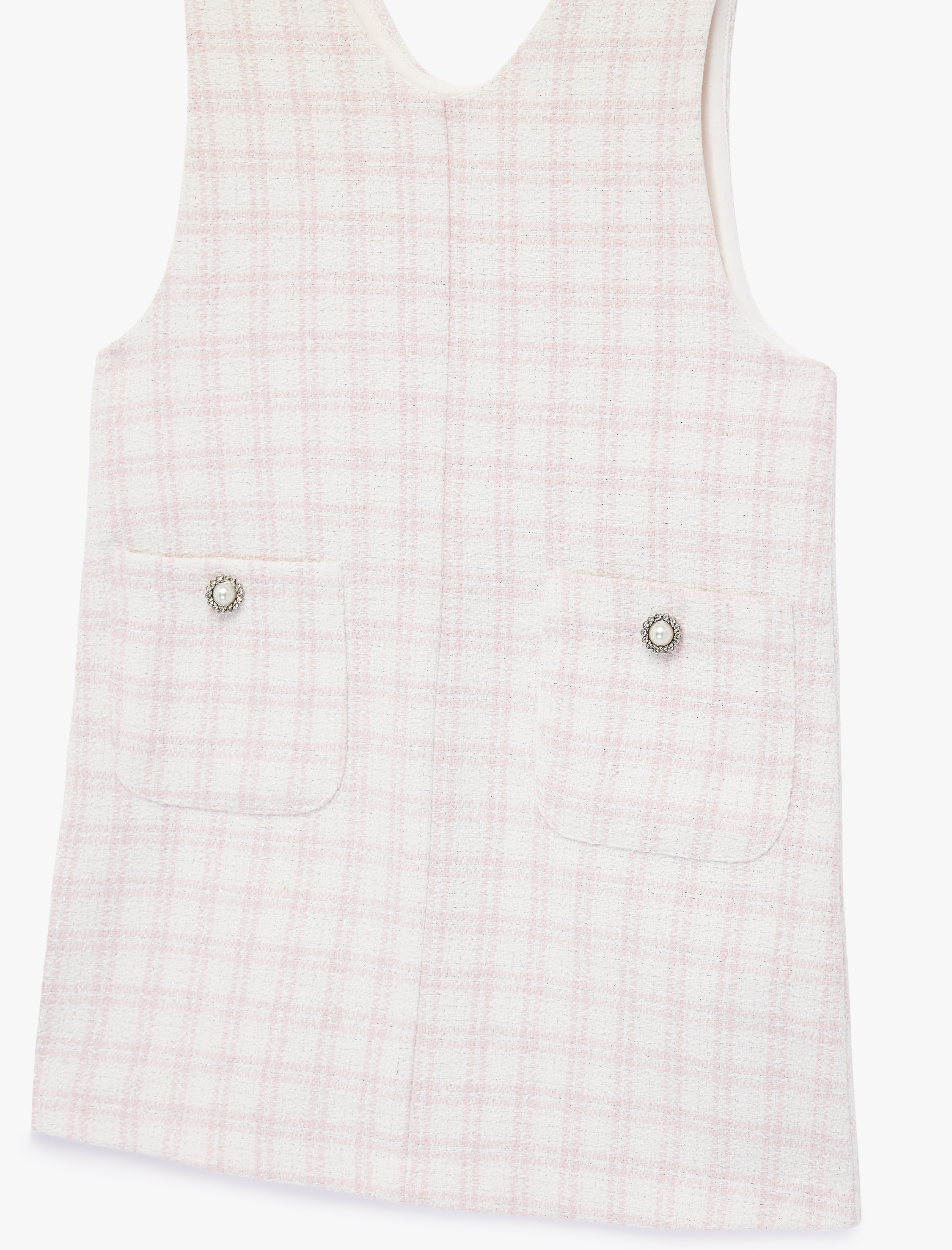  Kız Çocuk V Yaka Kolsuz Cep Detaylı Tüvit Jile Elbise