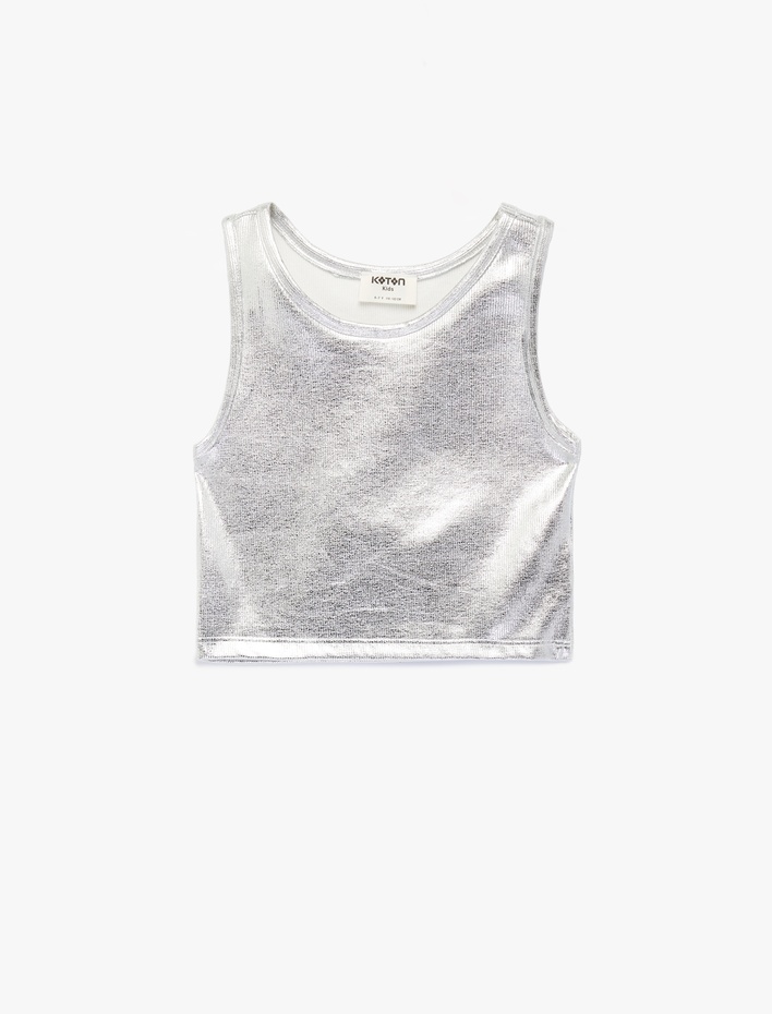 Kız Çocuk Pamuklu Kolsuz Bisiklet Yaka Slim Fit Parlak Atlet