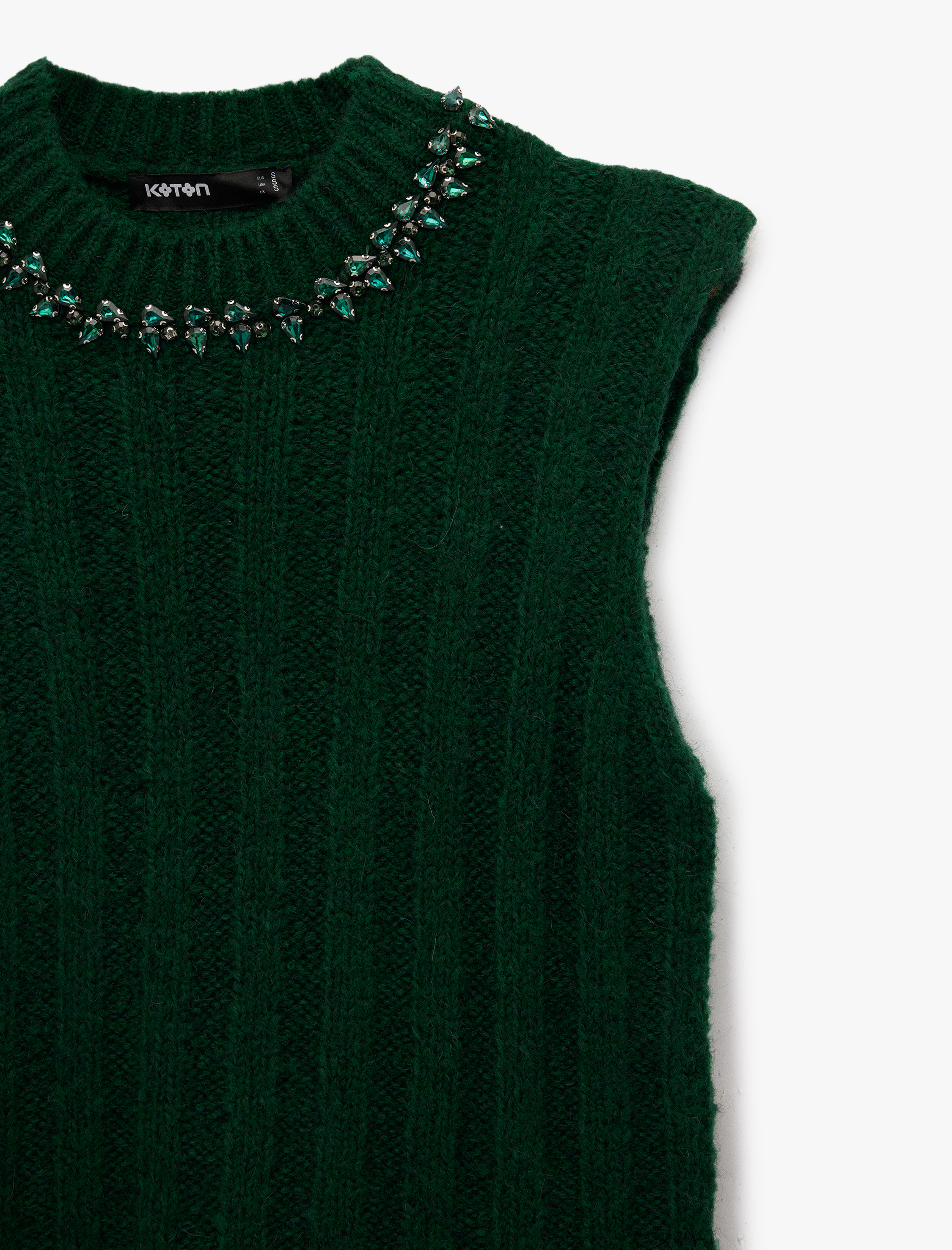   Alpaka Yün Karışımlı Bisiklet Yaka Taşlı Örgü Süveter