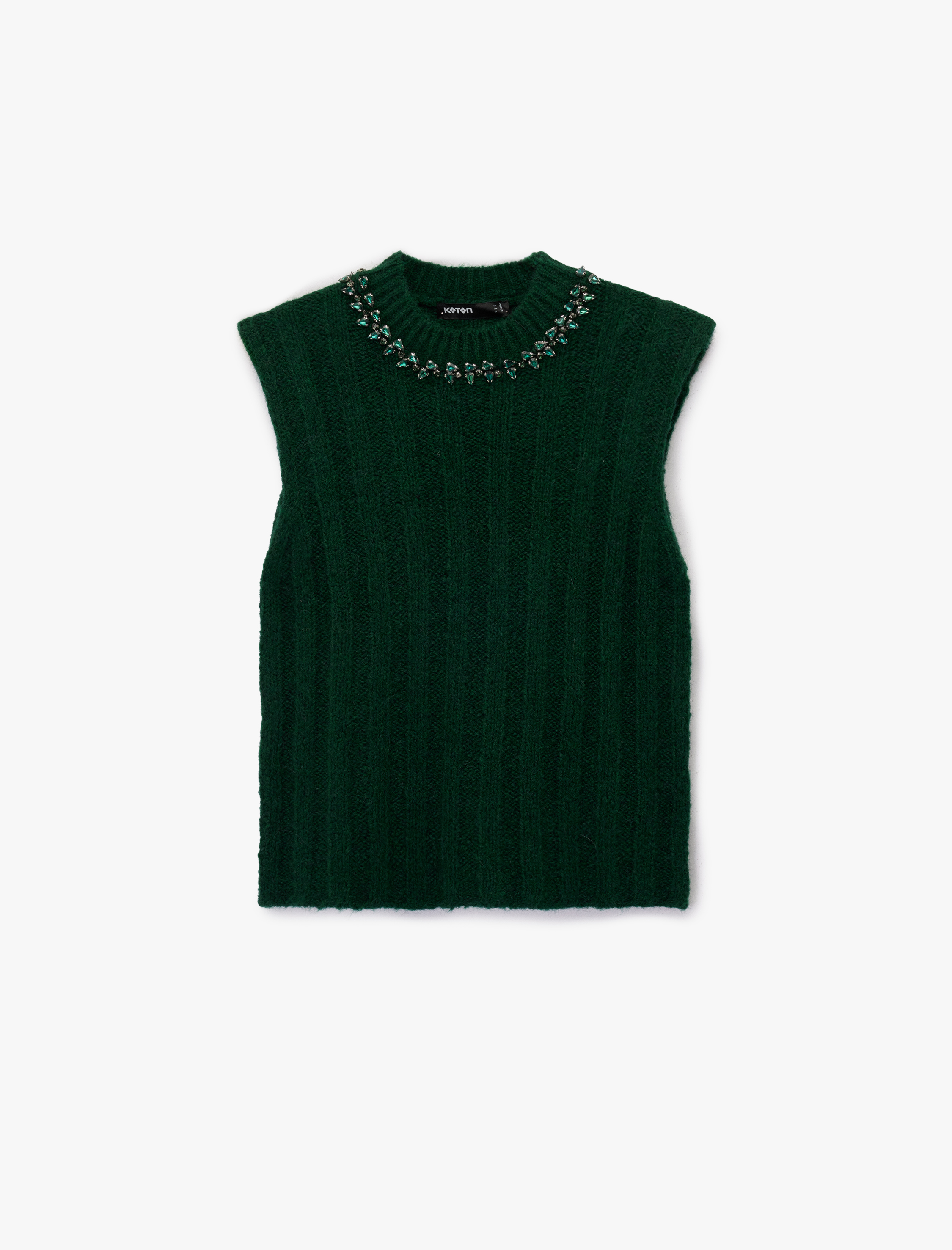   Alpaka Yün Karışımlı Bisiklet Yaka Taşlı Örgü Süveter