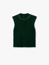 Alpaka Yün Karışımlı Bisiklet Yaka Taşlı Örgü Süveter