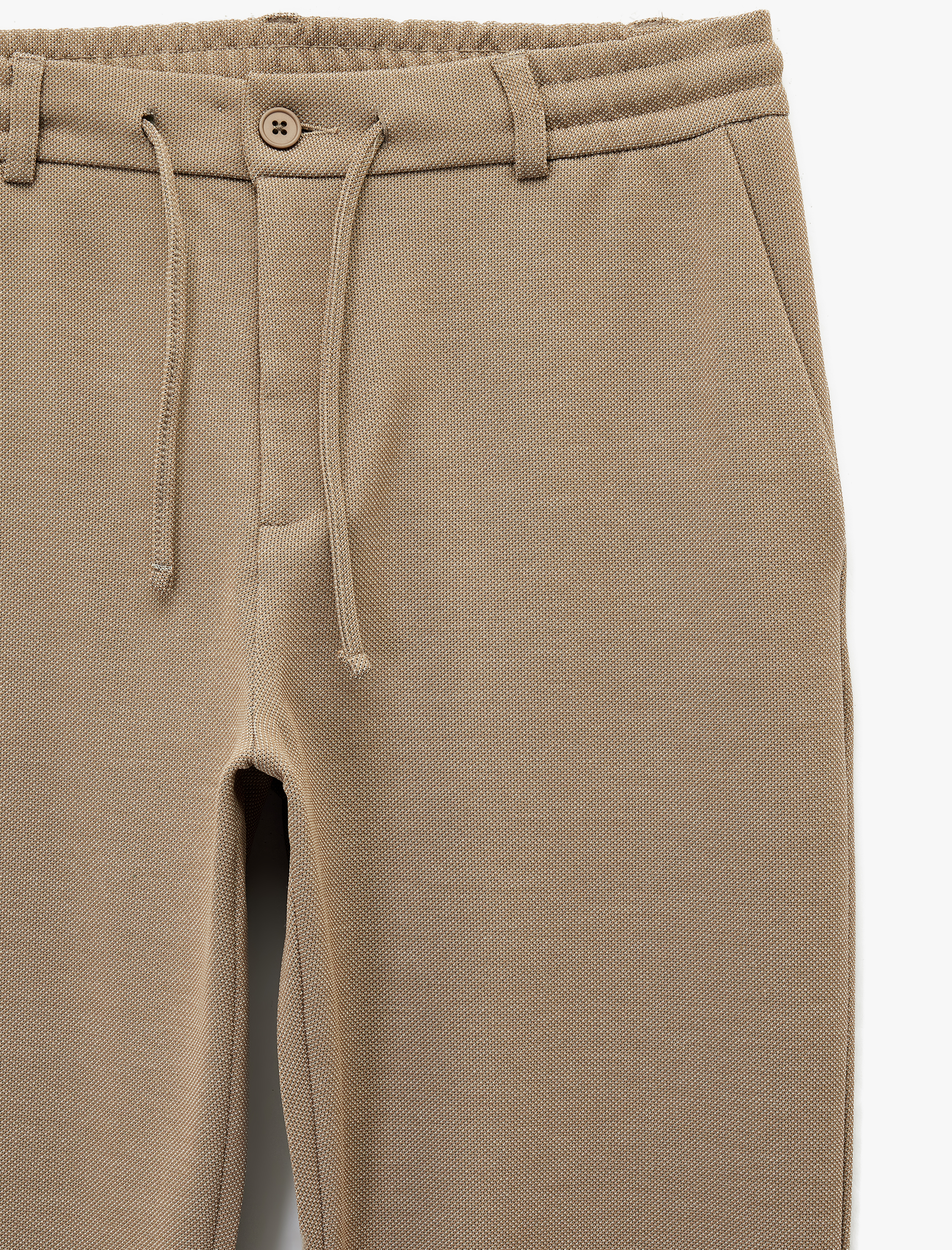   Beli Bağcıklı Düğmeli Pike Kumaş Cep Detaylı Duble Paça Slim Fit Pantolon