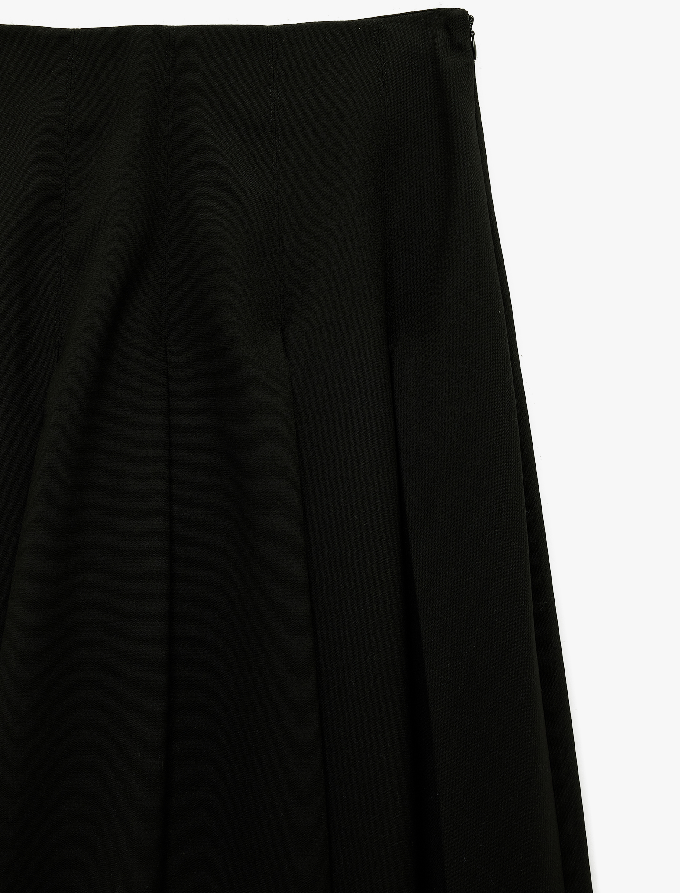   Yüksek Bel A Kesim Viskon Karışımlı Pileli Uzun Etek