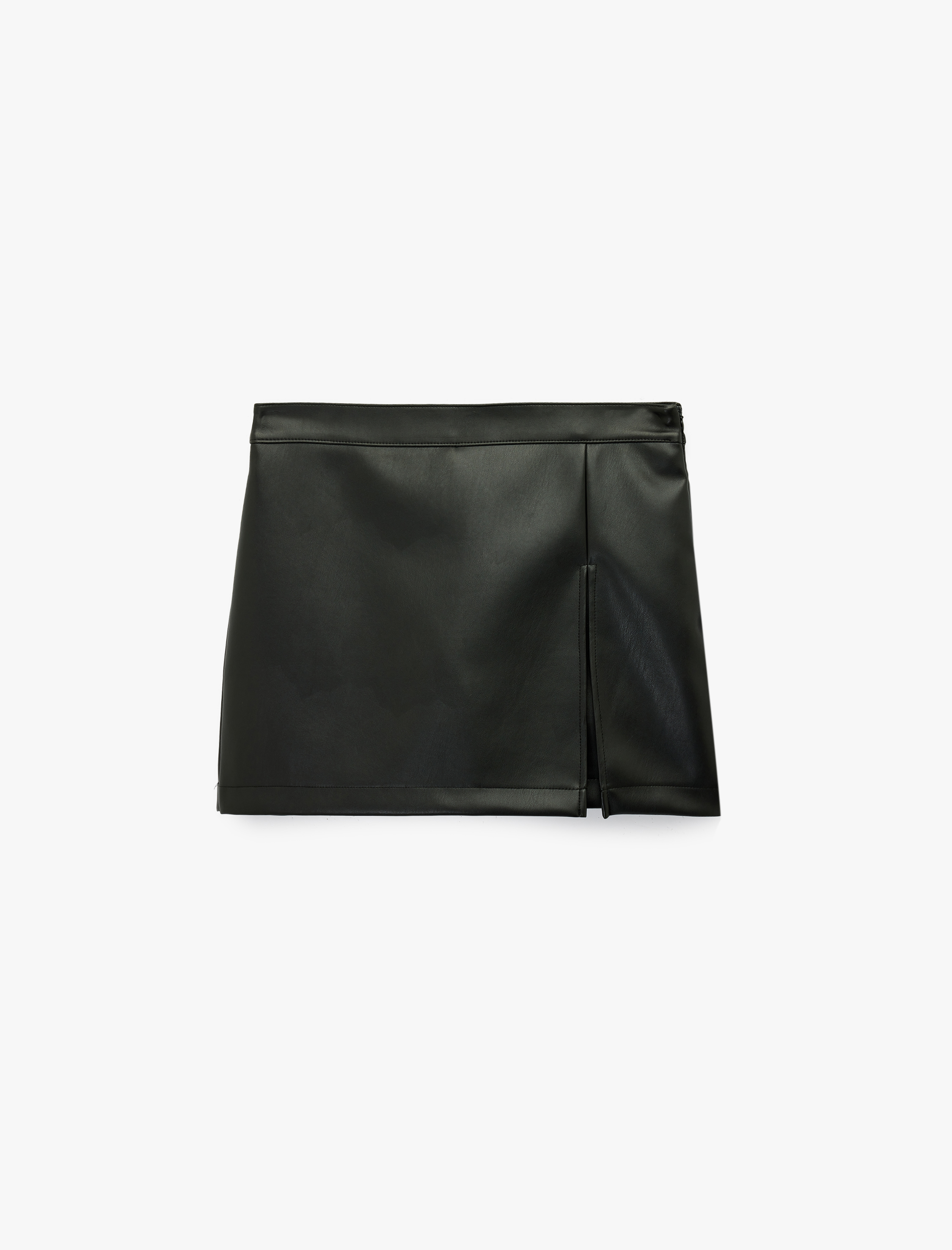   Yırtmaçlı Mini Suni Deri Şort Etek