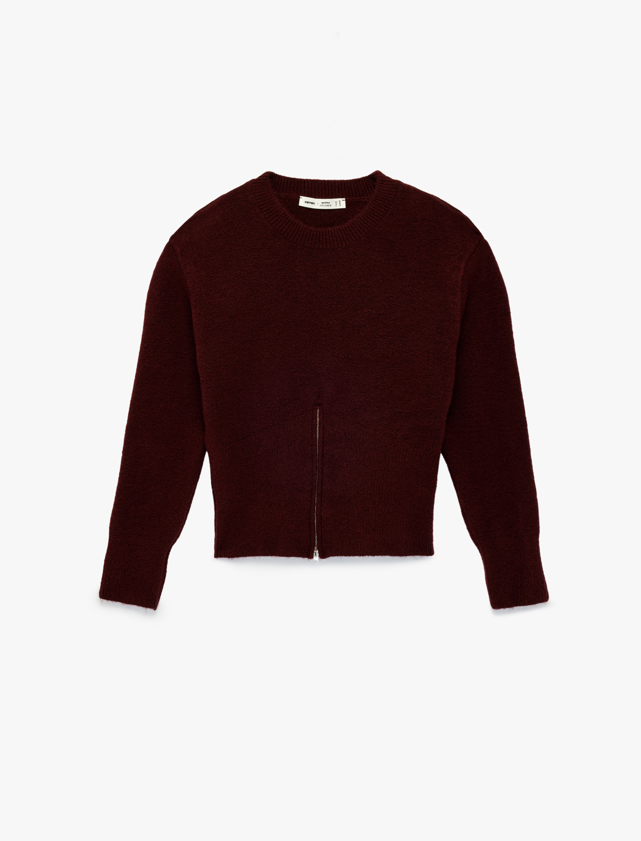   Uzun Kollu Bisiklet Yaka Fermuar Detaylı Triko Kazak