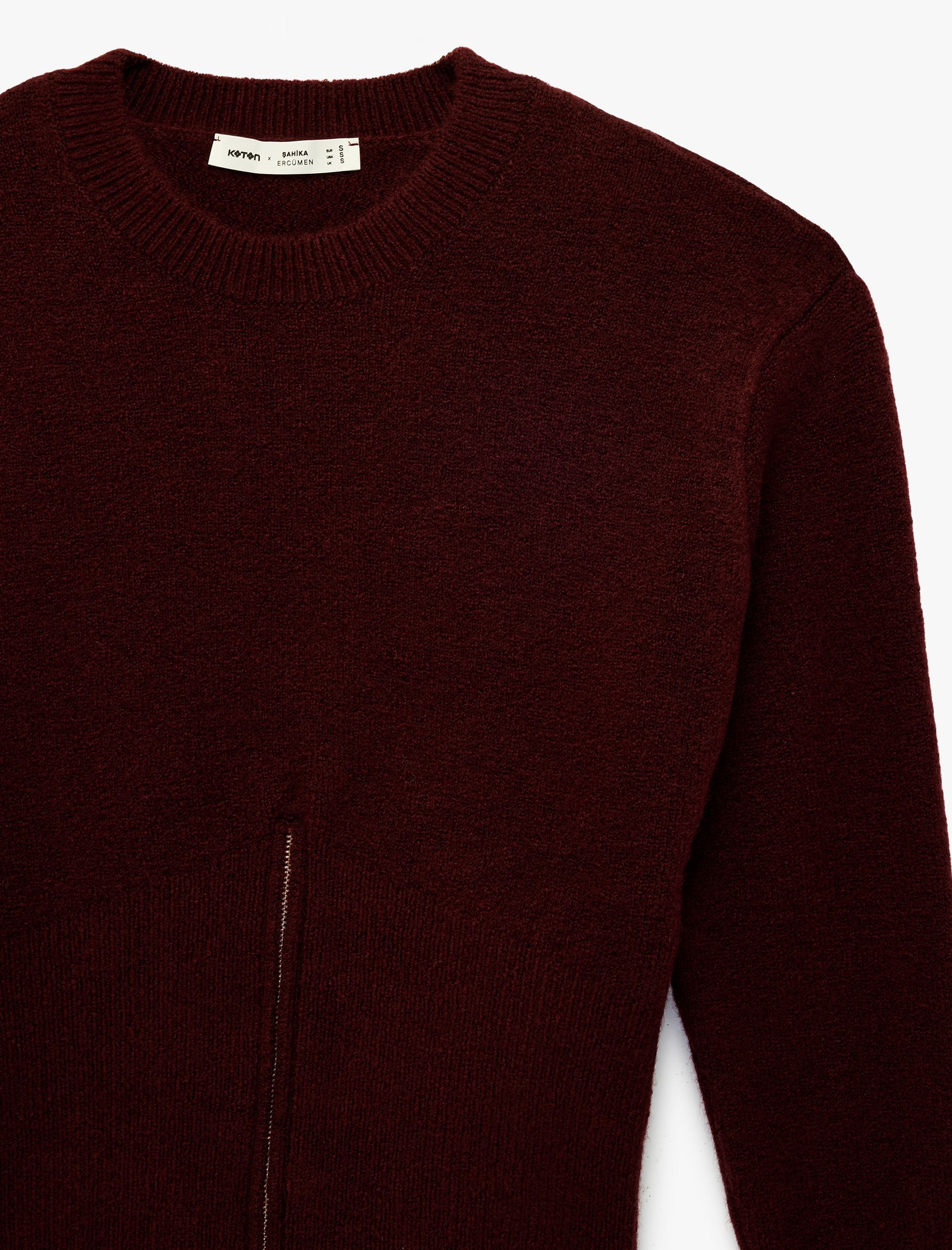   Uzun Kollu Bisiklet Yaka Fermuar Detaylı Triko Kazak