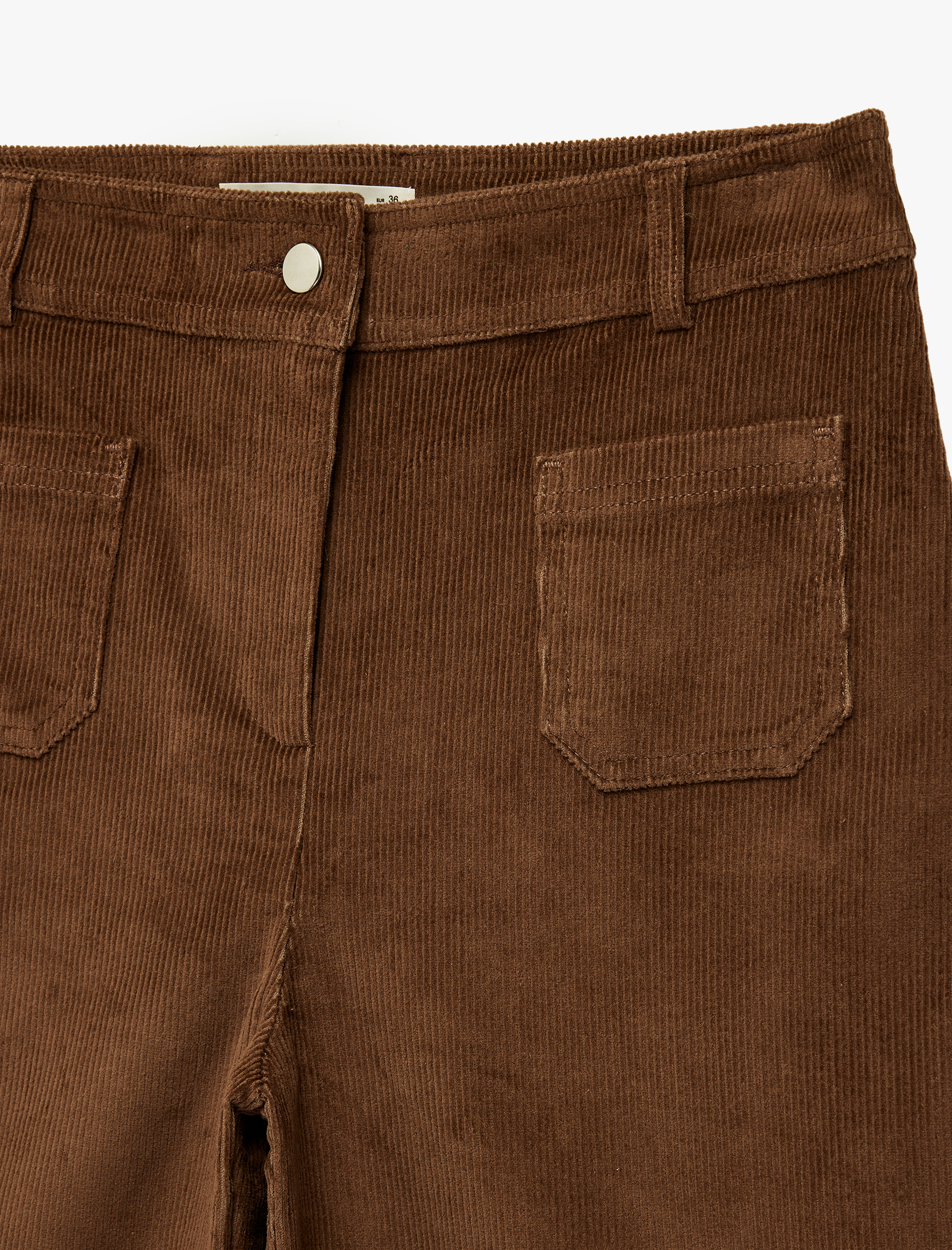   Aplike Cep Detaylı Geniş Paça Fitilli Kadife Pantolon