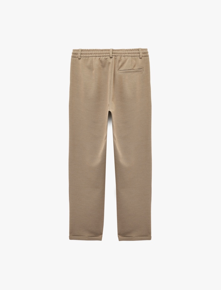  Beli Bağcıklı Düğmeli Pike Kumaş Cep Detaylı Duble Paça Slim Fit Pantolon