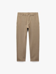 Beli Bağcıklı Düğmeli Pike Kumaş Cep Detaylı Duble Paça Slim Fit Pantolon