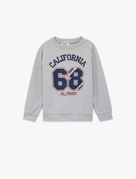 Uzun Kollu Bisiklet Yaka Baskılı Sweatshirt