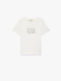 Pamuklu Kısa Kollu Bisiklet Yaka Baskılı Tişört