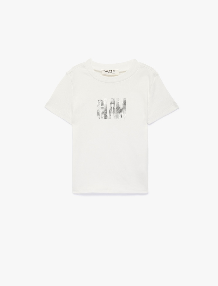 Kız Çocuk Pamuklu Kısa Kollu Bisiklet Yaka Baskılı Tişört