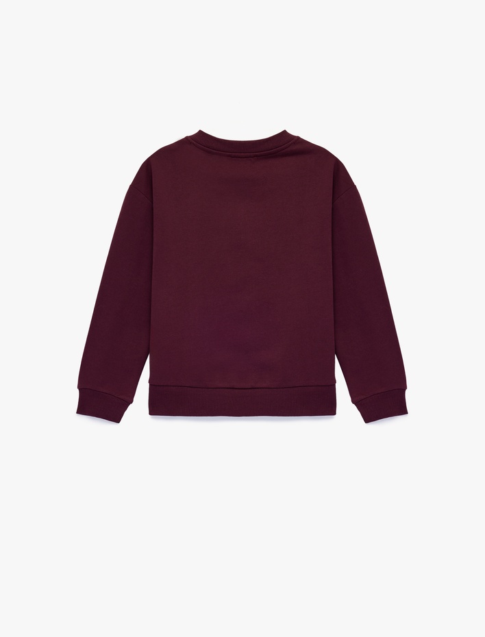 Kız Çocuk Pamuklu Uzun Kollu Bisiklet Yaka Ayıcık Baskılı Sweatshirt