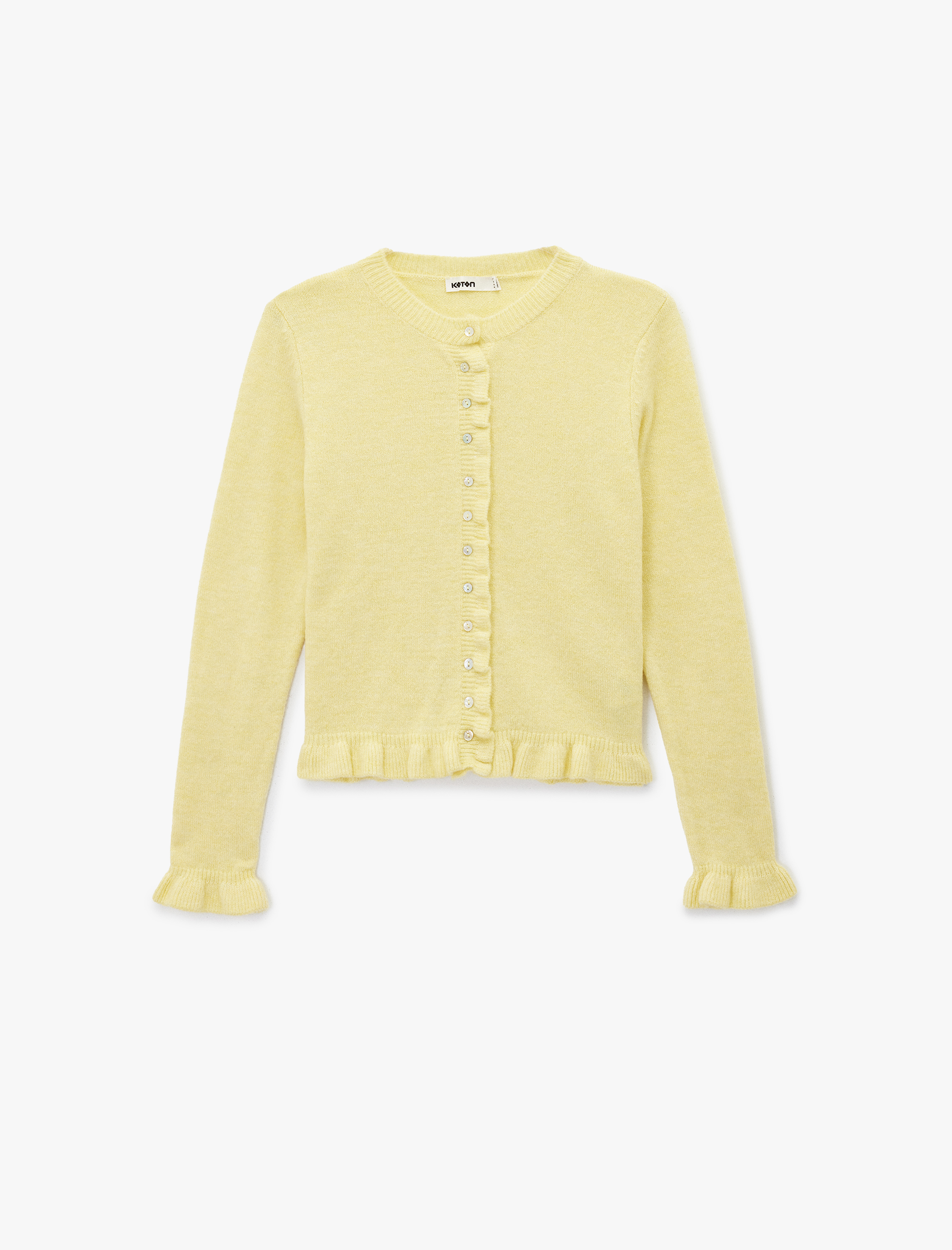   Bisiklet Yaka Düğmeli Fırfırlı Triko Hırka