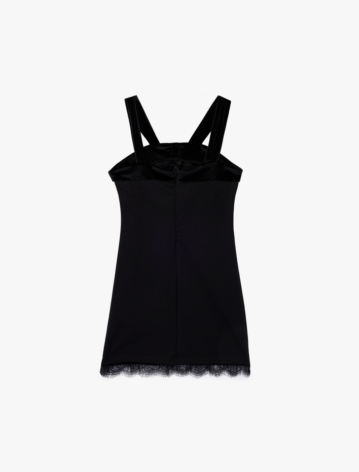 Kız Çocuk Fiyonk Detaylı Diz Üstü Askılı Yılbaşı Elbise