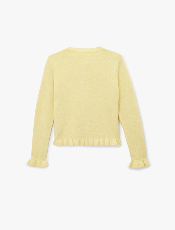  Bisiklet Yaka Düğmeli Fırfırlı Triko Hırka