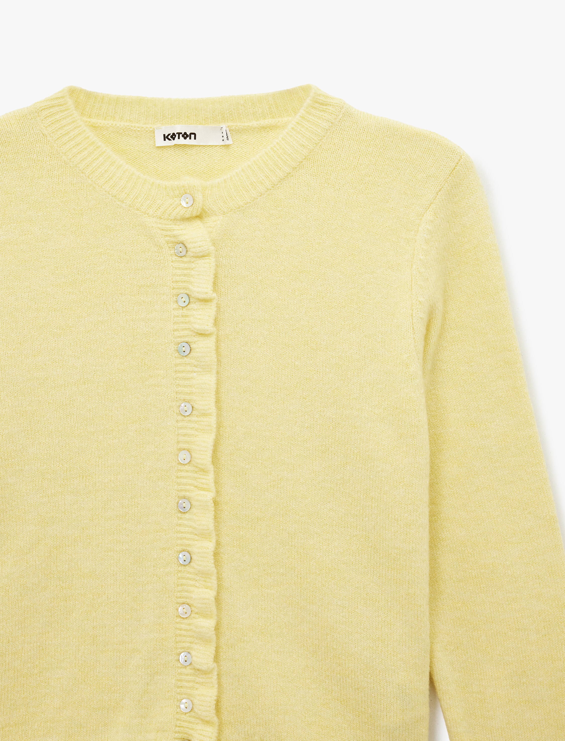   Bisiklet Yaka Düğmeli Fırfırlı Triko Hırka