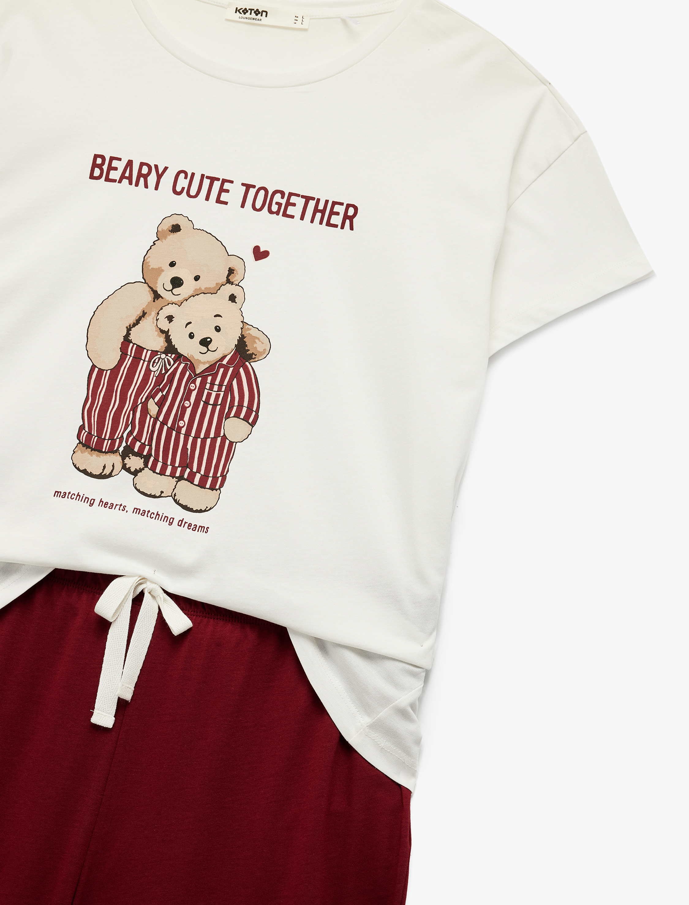   Pamuklu Kısa Kollu Ayıcık Baskılı Pijama Takımı