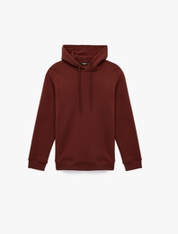 Şardonlu Uzun Kollu Basic Kapşonlu Sweatshirt