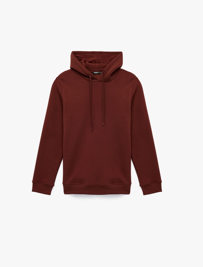  Şardonlu Uzun Kollu Basic Kapşonlu Sweatshirt