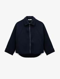 Uzun Kollu Fermuarlı Oversize Kaşe Ceket